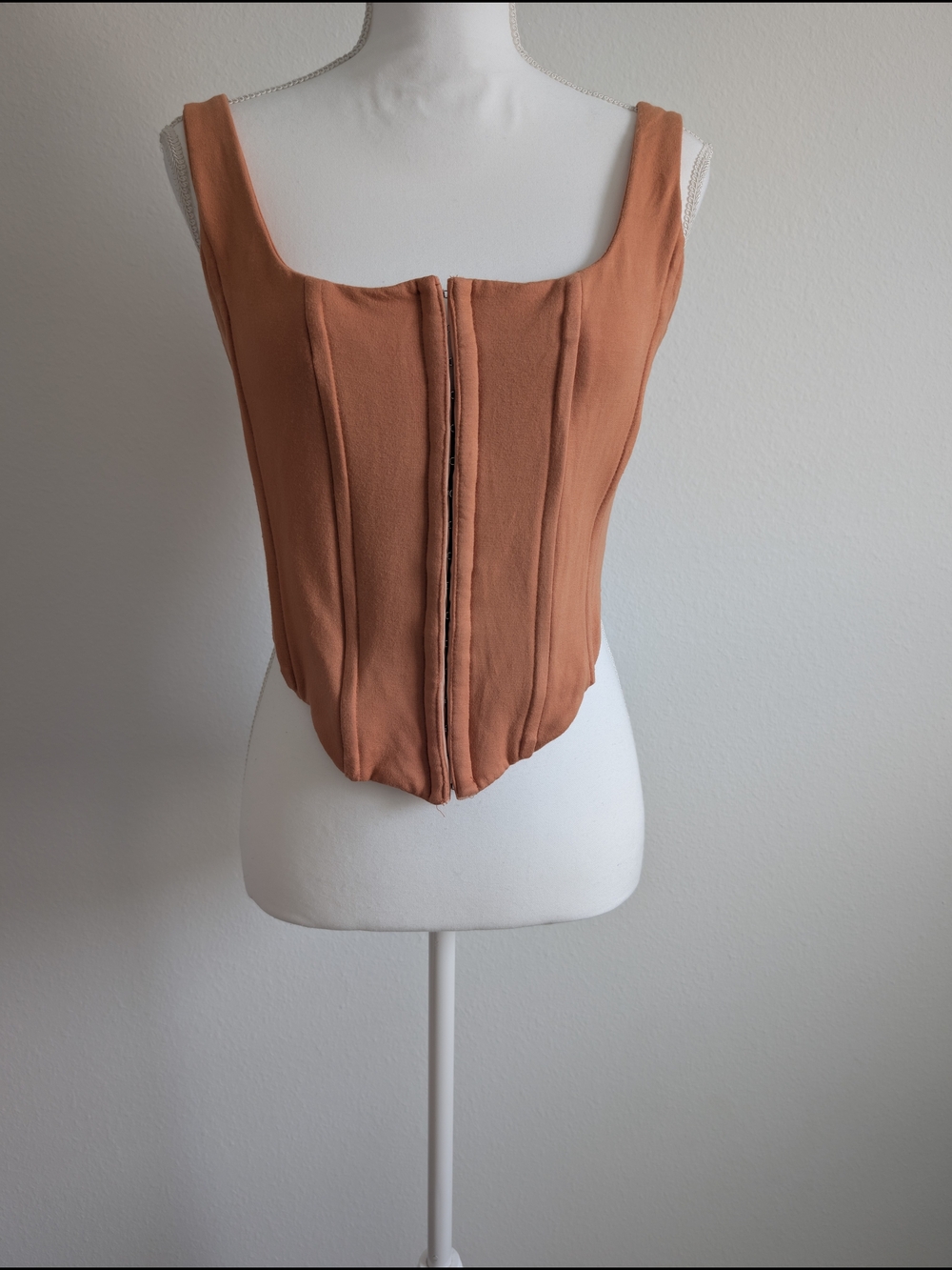 JLUXLABEL Terracotta Orange Corset Top XL Bone Bustier Hook Eye Crop Tank